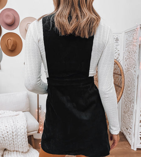 Corduroy Overall Sleeveless Mini Dress with Pockets