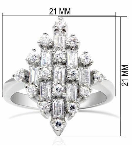 LO2061 - Rhodium Brass Ring with AAA Grade CZ  in Clear