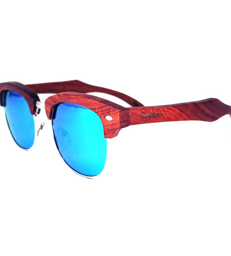 Brazilian Pear Wood Sunglasses, Ice Blue Polarized Lenses